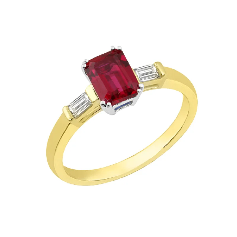 Men's Garnet Engagement Rings in 18K Gold Vermeil with Intricate Engraved Details9ct Yellow Gold Ruby and Baguette Diamond Engagement Ring