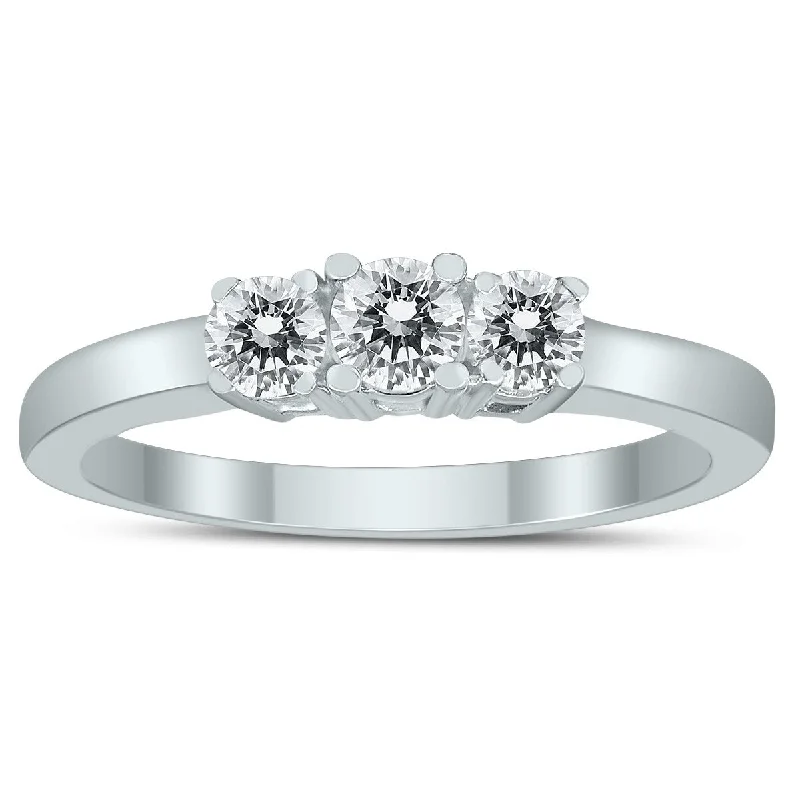 Vintage - Style Women's Diamond Rings with Floral - Engraved Bands and Multiple Diamond AccentsMarquee Certified 1/4 Carat TW Three Stone Diamond Ring in 10K White Gold