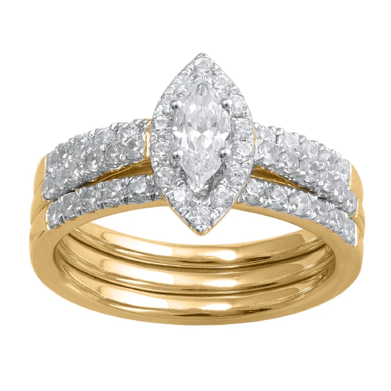 Pear - Shaped Women's Diamond Rings in Yellow Gold with a Single - Diamond Pendant Look14K YG Cluster Diamond Ring-1pc