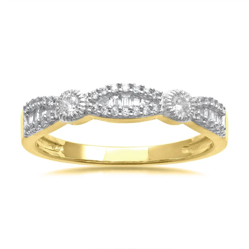 Three - Stone Women's Diamond Rings Symbolizing Past, Present, and Future with Emerald - Cut Diamonds14K YG Band Diamond Ring-1pc