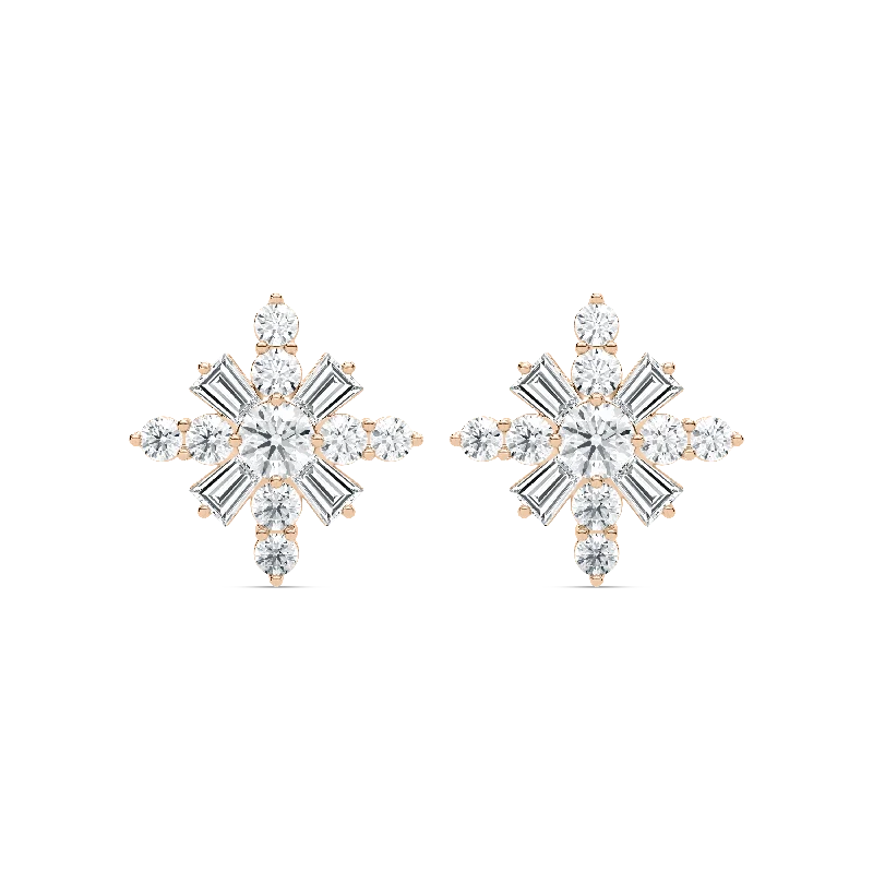 Cubic Zirconia - Encrusted Flower Stud Earrings in Pink for a Girly and Glamorous AccessorySnowflake Stud Earrings