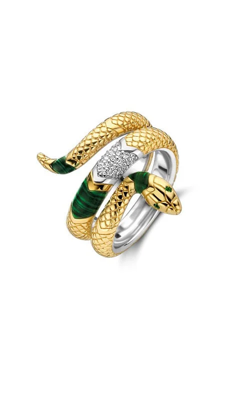 Knuckle - Duster Fashion Rings in Black - Plated Metal with Spike DetailsSilver with 18k Yellow Gold Plated  Emerald Snake Ring G15064