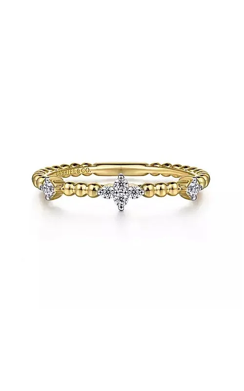 Stackable Fashion Rings in Rose - Gold Tone with Delicate Floral Engravings14K Yellow Gold Diamond Station Bujukan Ring G14168