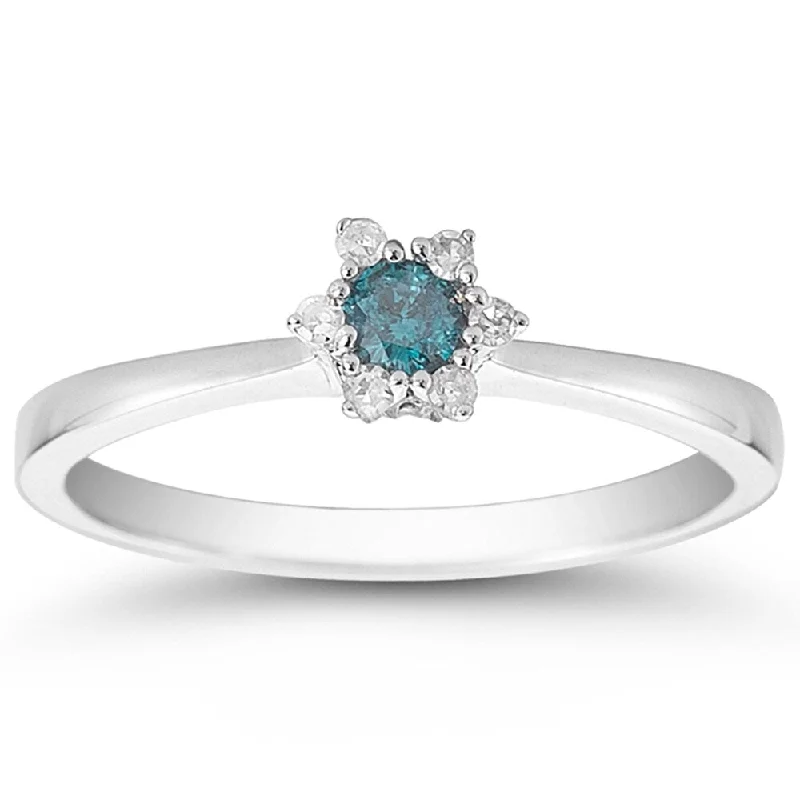 Tennis - Style Women's Diamond Rings with a Continuous Row of Diamonds for a Classic and Versatile LookMarquee 1/6 Carat TW Blue and White Diamond Ring in 10K White Gold