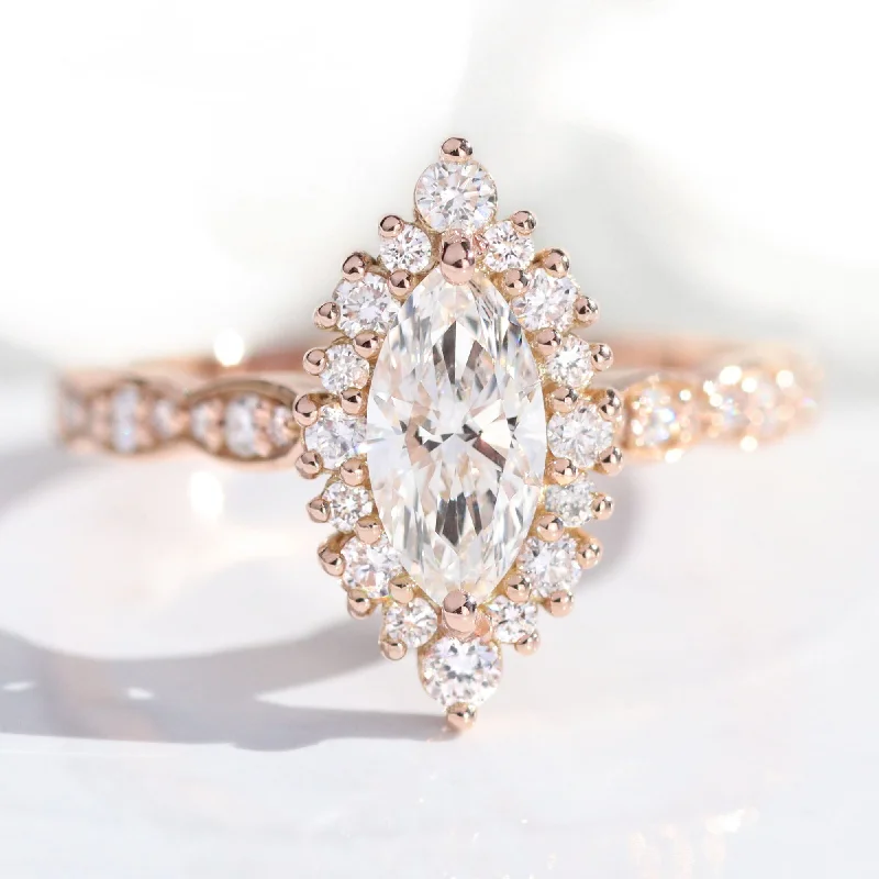 Cluster - Style Women's Diamond Rings with Multiple Small Diamonds Arranged in a Stunning PatternMarquise Lab Diamond Scalloped Ring w/ Natural Diamonds in Tiara Halo Ring