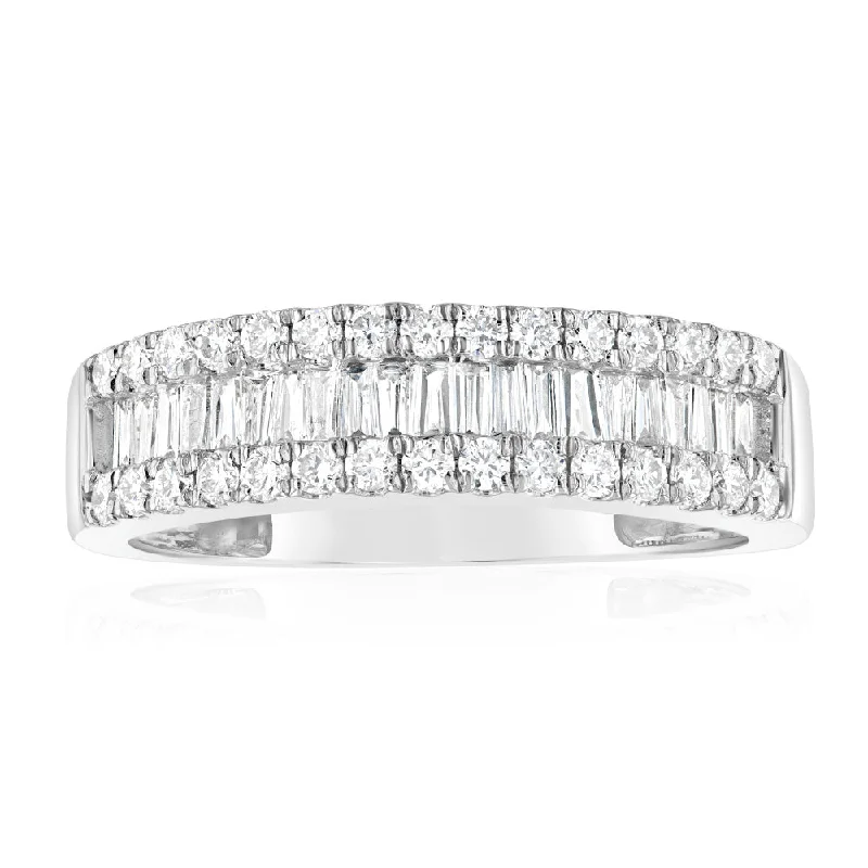 Marquise - Cut Women's Diamond Rings in Palladium for a Unique and Elongated ShapeLuminesce Lab Grown 9ct White Gold 1/2 Carat Diamond Channel Set Ring with Baguette and Round Brilliant Diamonds