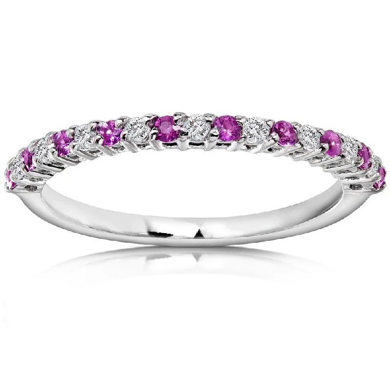 Cathedral - Style Women's Diamond Rings with a Raised Center Setting and Elaborate MetalworkAnnello by Kobelli 14k White Gold 1/4ct TGW Pink Sapphire and Diamond Band