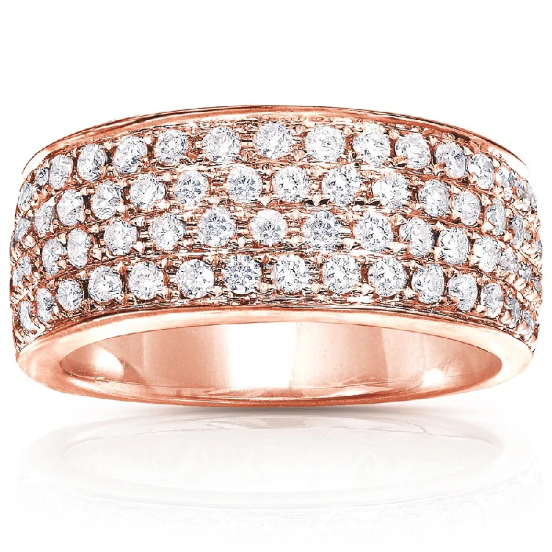 Halo - Style Women's Diamond Rings with a Center Diamond Surrounded by Smaller Diamonds in 18K GoldAnnello by Kobelli 14k Rose Gold 1ct TDW Diamond Pave Wide Anniversary Ring