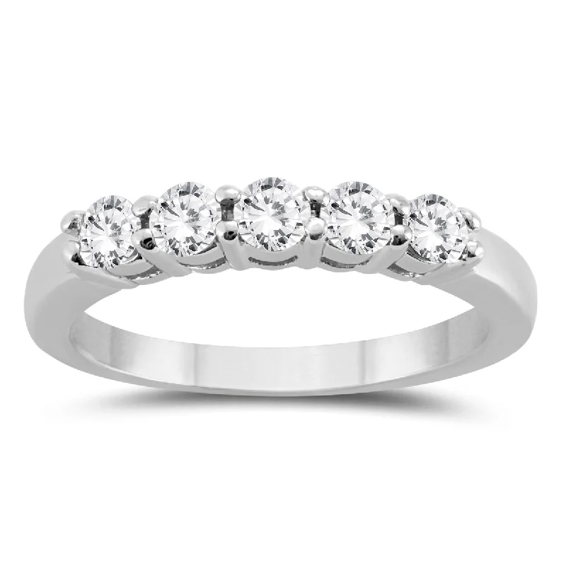 Signature - Design Women's Diamond Rings with a Brand - Specific Pattern and High - Quality DiamondsMarquee 1/2 Carat TW Five Stone Diamond Wedding Band in 10K White Gold