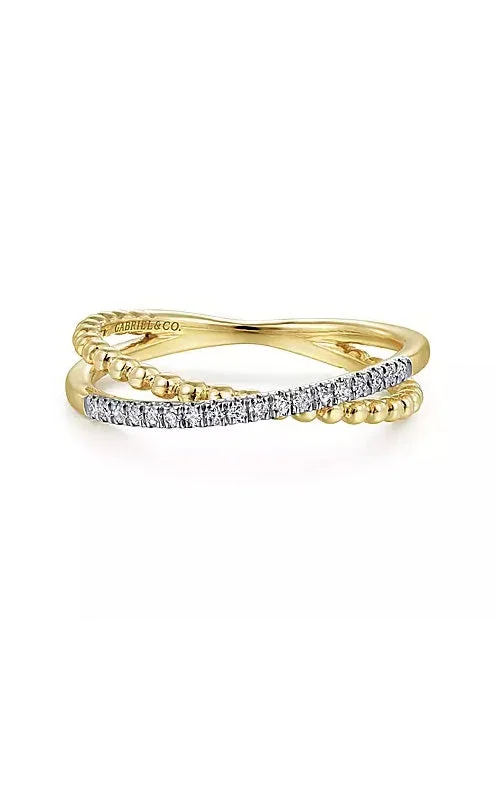 Fashion Rings with Zodiac Symbols in Gold - Filled Metal for a Personalized Touch14K Yellow Gold Beaded Pavé Diamond Criss Cross Ring  G14630