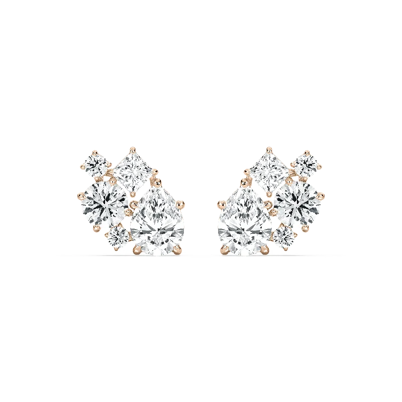 Adjustable - Back Crystal Stud Earrings in Clear for a Sparkling and Versatile PieceClustered Multi-Stone Stud Earrings