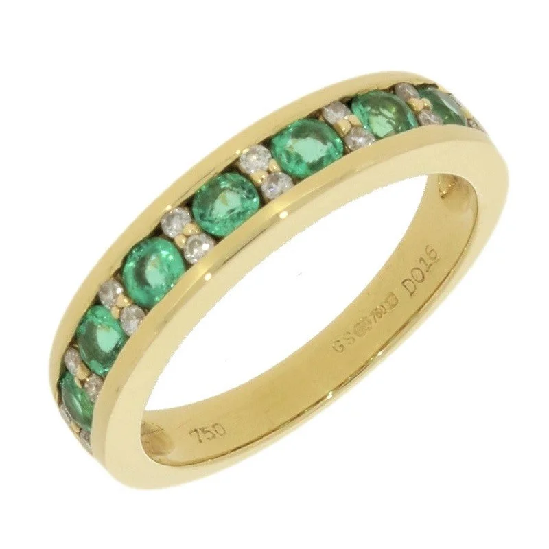 Adjustable Women's Diamond Rings with a Flexible Band for a Comfortable and Custom Fit18ct Yellow Gold 0.16ct Diamond & Emerald Half Eternity Ring