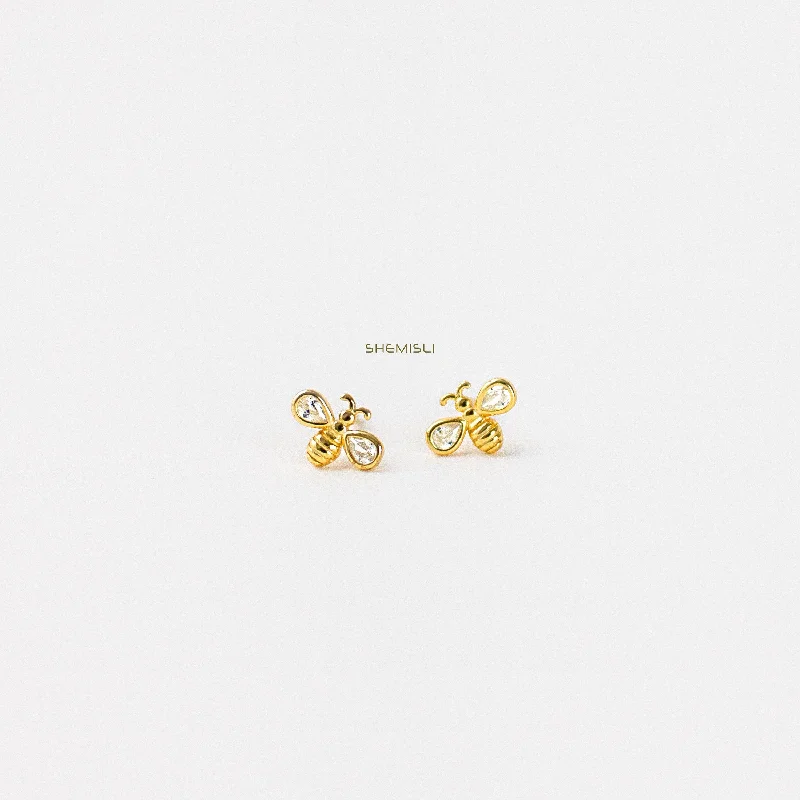 Rose Gold - Tone Geometric - Patterned Stud Earrings for a Modern and Trendy LookBee CZ Studs Earrings, Gold, Silver SHEMISLI - SS044 Butterfly End, SS361 Screw Ball End (Type A)