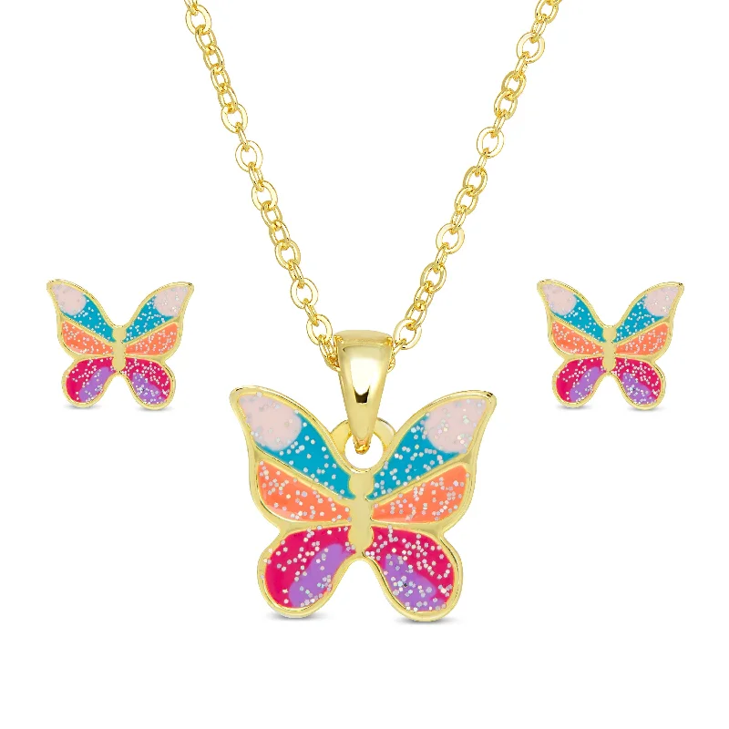 Kids' Plastic Animal - Shaped Stud Earrings in Bright Colors for a Fun and Safe AccessoryGlitter Butterfly Necklace and Earrings Set