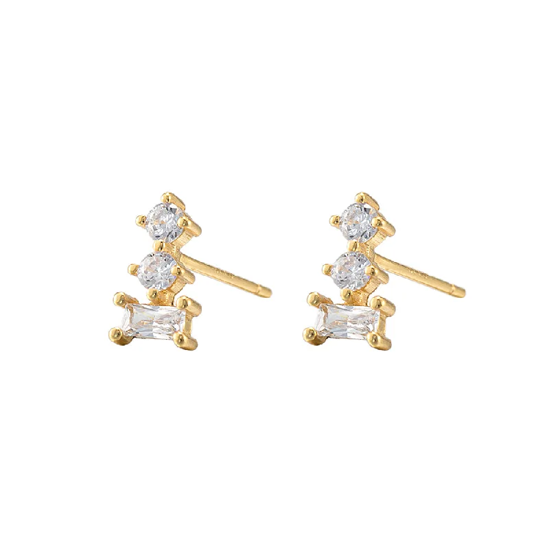 Two - Tone Gold and Silver Plated Clover Stud Earrings for a Lucky and Stylish SymbolSterling Silver Triple Zirconia Stud Earrings