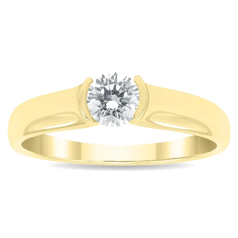 Marquise - Cut Women's Diamond Rings in Palladium for a Unique and Elongated Shape1/2 Carat Half Bezel Diamond Solitaire Ring in 10K Yellow Gold