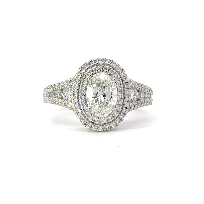 Women's Diamond Rings with Side - Stone Pave Setting for a Sparkling and Continuous ShineSimon G Canadian Oval Diamond Double Halo Ring