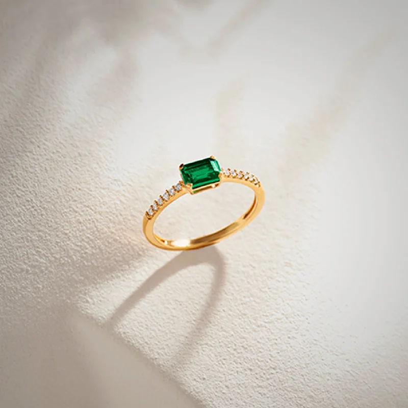 Stackable Fashion Rings in Rose - Gold Tone with Delicate Floral EngravingsCreated Emerald Diamond Ring