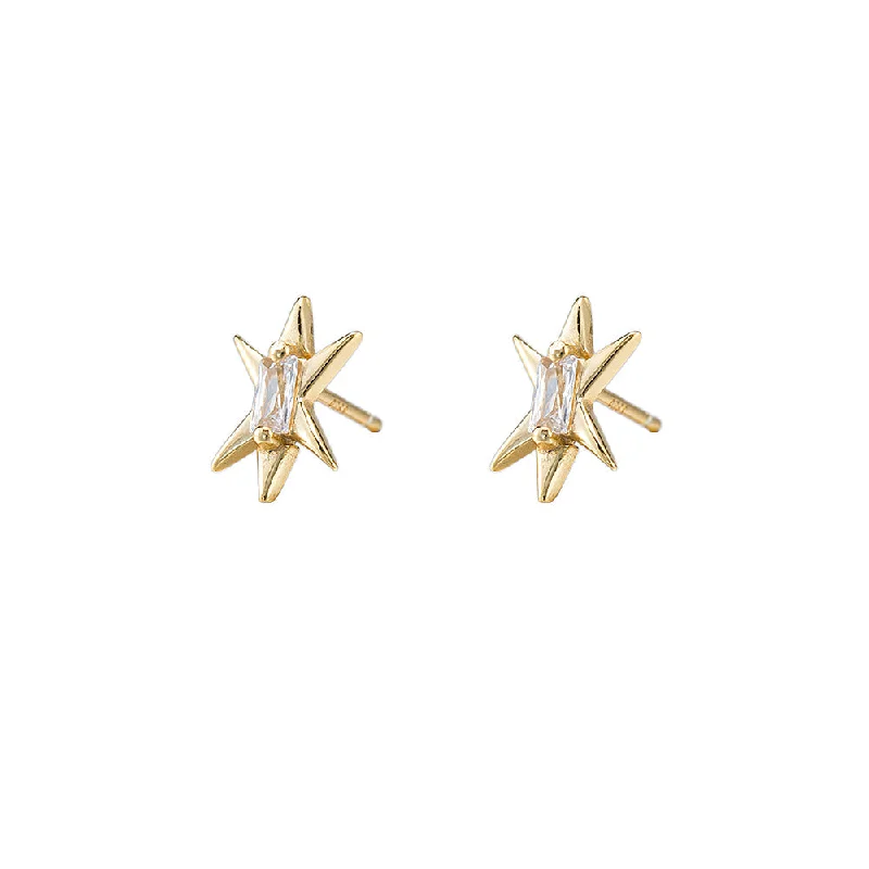 Vintage - Inspired Filigree - Worked Stud Earrings in Gold - Tone for an Antique AestheticBaguette North Star Stud Earrings