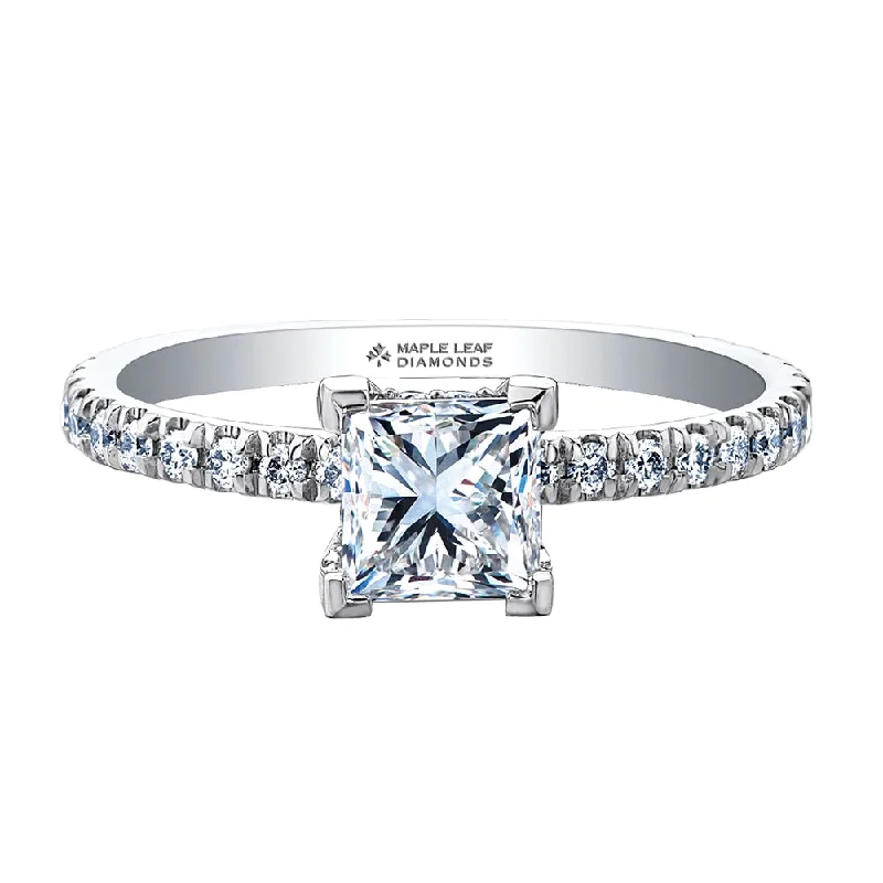 Halo - Style Women's Diamond Rings with a Center Diamond Surrounded by Smaller Diamonds in 18K GoldPrincess Cut Canadian Diamond Ring