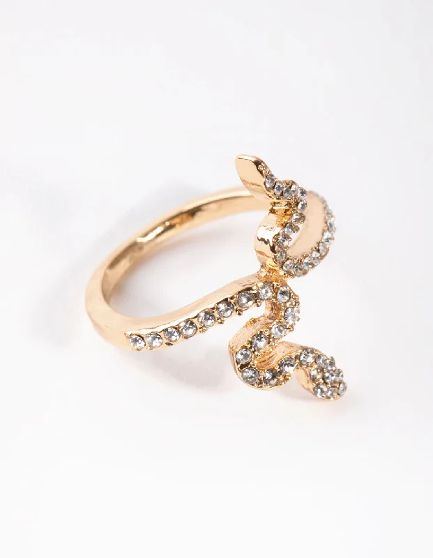 Bangle - Style Fashion Rings in Rose - Gold - Plated Aluminum with Etched PatternsGold Diamante Snake Ring