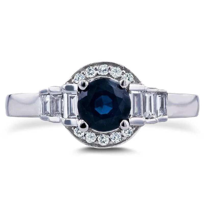 Halo - Style Women's Diamond Rings with a Center Diamond Surrounded by Smaller Diamonds in 18K GoldAnnello by Kobelli 14k White Gold 7/8ct TCW Sapphire and Diamond Semi-Halo Ring