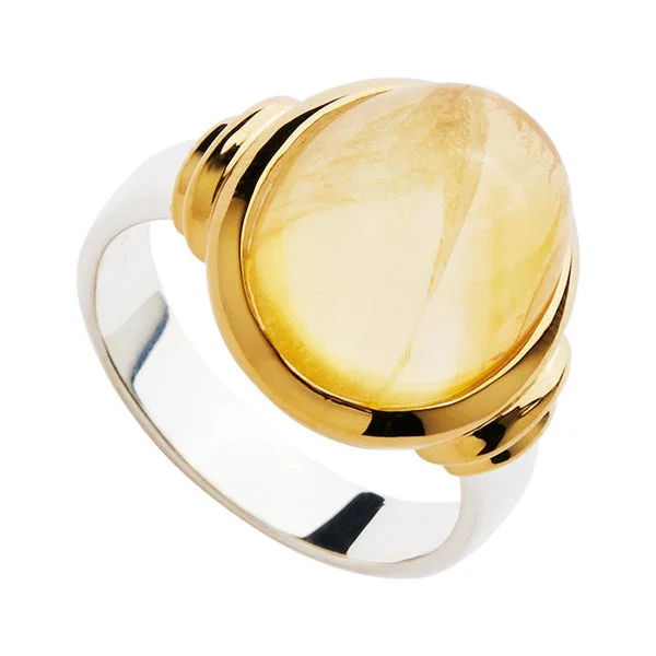 Enamel - Coated Fashion Rings in Bright Colors with Animal - Print PatternsCabochon Oval Citrine In Yellow Gold Plated Bezel Sterling Silver Band Size Large