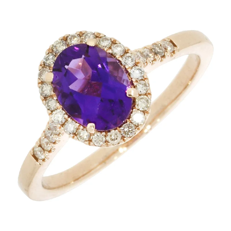 Signature - Design Women's Diamond Rings with a Brand - Specific Pattern and High - Quality Diamonds9ct Rose Gold 1.01cts Amethyst and 0.25cts Diamond Cluster Ring