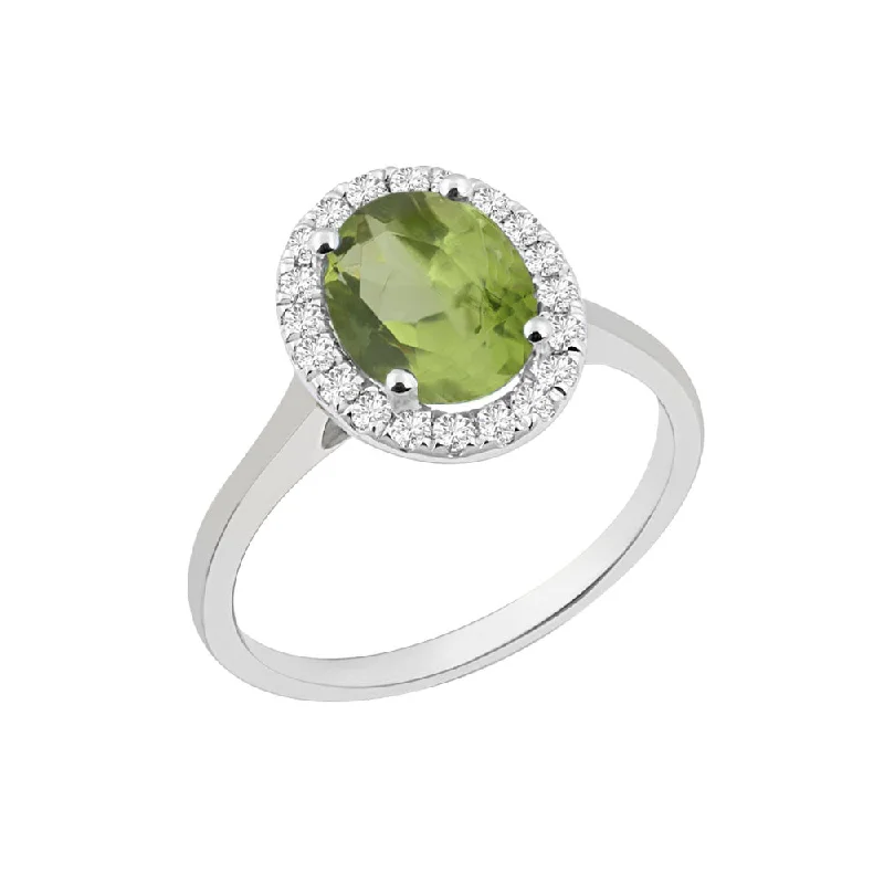 Men's Diamond Engagement Rings with Platinum Band and Halo Setting for a Luxury ProposalPlatinum Oval Peridot and Diamond Engagement Ring