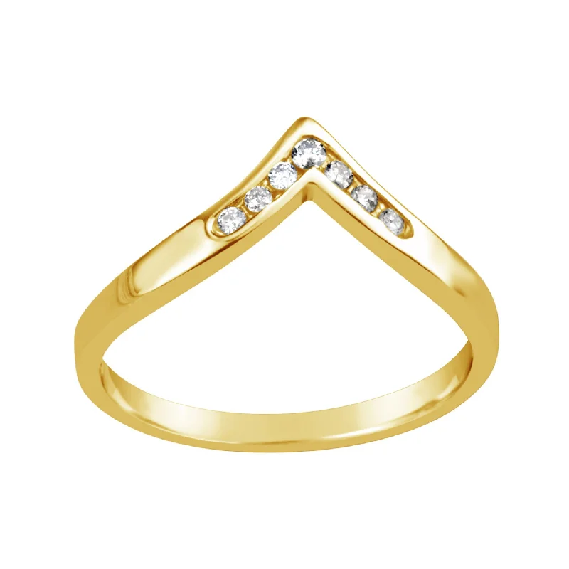 Vintage - Style Women's Diamond Rings with Floral - Engraved Bands and Multiple Diamond Accents9ct Yellow Gold Diamond Set V-Shape Ring