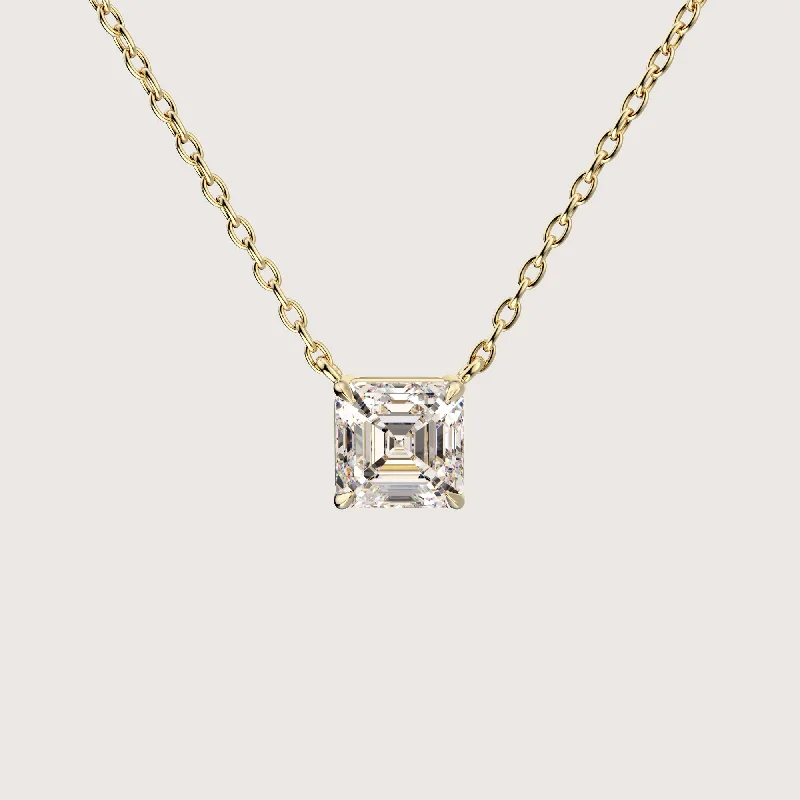 Heart - shaped diamond engagement ring with a hidden halo in 14K rose goldThe One - 1 carat Asscher cut diamond pendant gold necklace