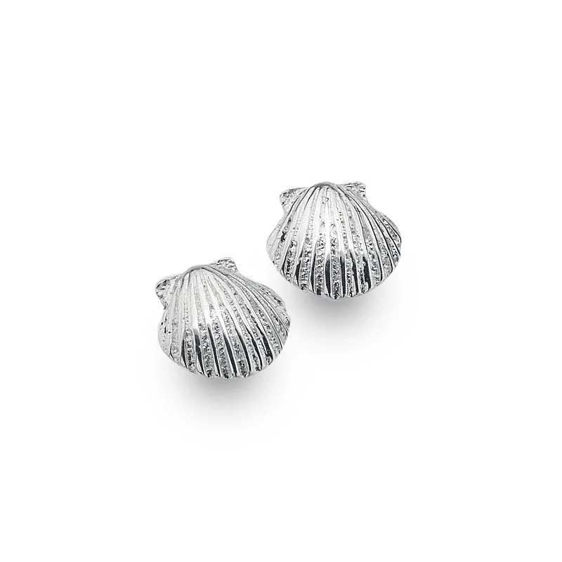 Adjustable - Back Crystal Stud Earrings in Clear for a Sparkling and Versatile PieceSea Gems Silver Baby Scallop Shell Stud Earrings