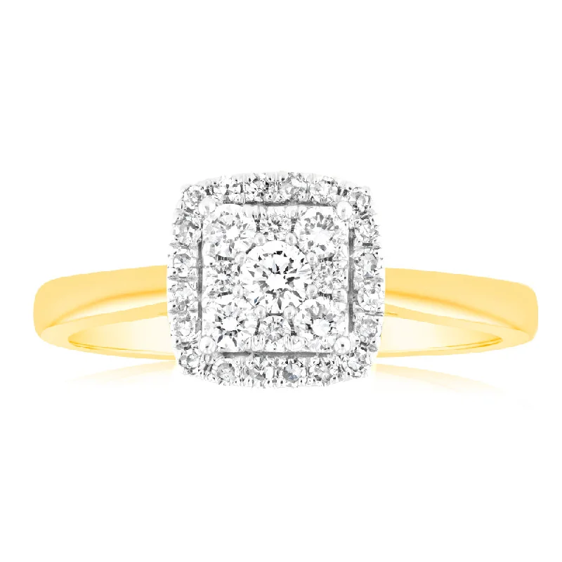 Cathedral - Style Women's Diamond Rings with a Raised Center Setting and Elaborate MetalworkLuminesce Lab Grown 1/3 Carat Diamond Ring in 9ct Yellow Gold