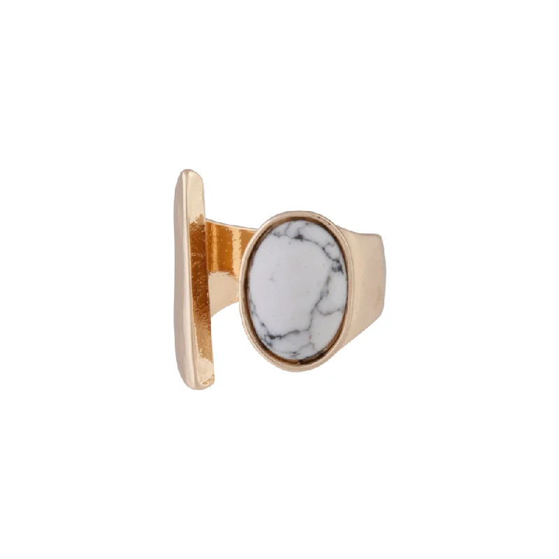 Adjustable Fashion Rings in Leather and Brass with a Tribal - Inspired DesignGold Open Band Howlite Stone Ring