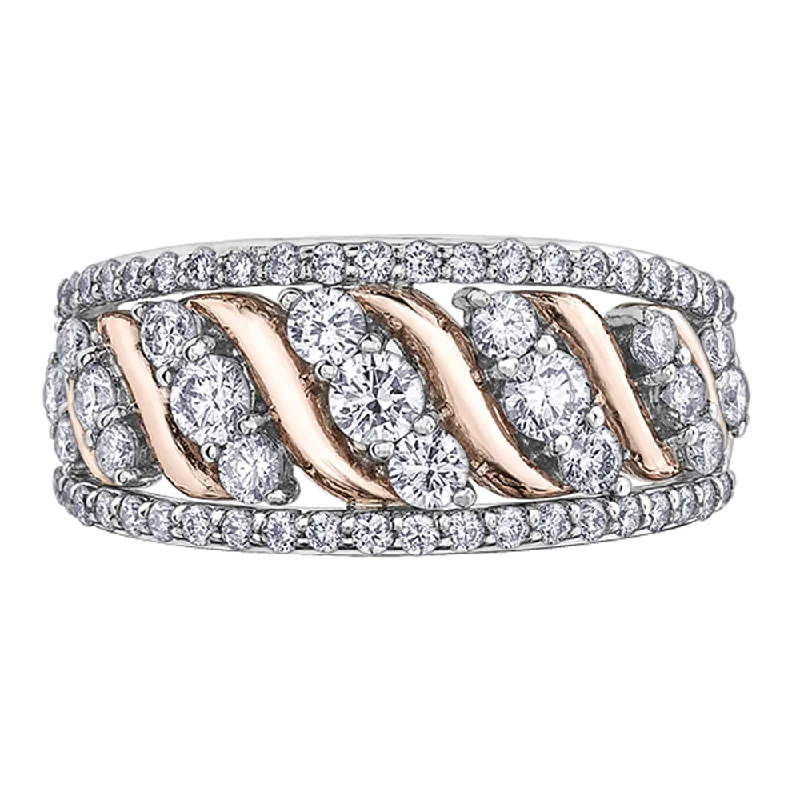 Vintage - Style Women's Diamond Rings with Floral - Engraved Bands and Multiple Diamond AccentsWavy Rose Gold and Diamond Band