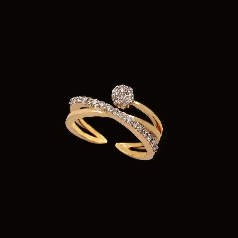 Art Deco - Inspired Women's Diamond Rings with Geometric Designs and Baguette - Cut Diamonds18K YG Pressure Set Diamond Ring-1pc