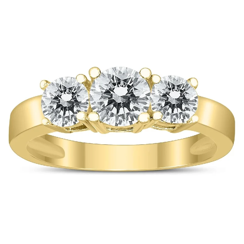 Marquise - Cut Women's Diamond Rings in Palladium for a Unique and Elongated ShapeMarquee Certified 1 1/2 Carat TW Three Stone Diamond Ring in 10K Yellow Gold