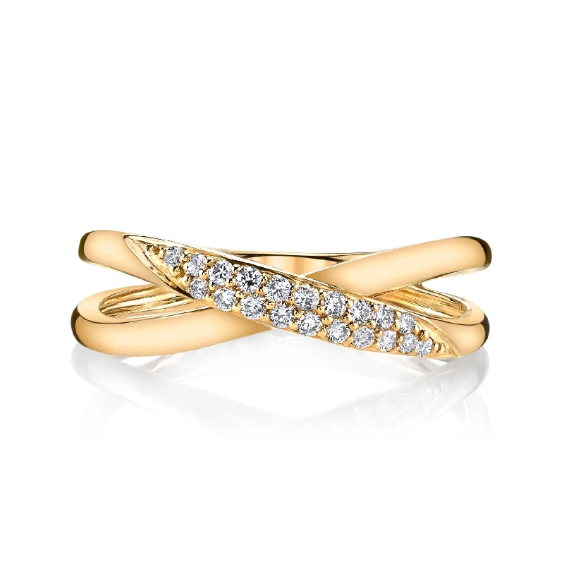 Fashion Rings with Initial Charms in Silver - Plated Metal for a Custom Accessory14K Yellow Gold 0.15ct. Diamond Contrasting Crossover Fashion Ring