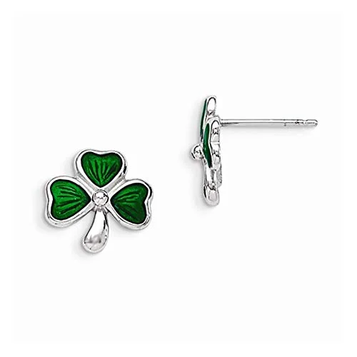 Pearl - Set Minimalist Stud Earrings in White for a Classic and Elegant AppearanceSterling Silver Green Enamel Shamrock Clover Post Stud Earrings