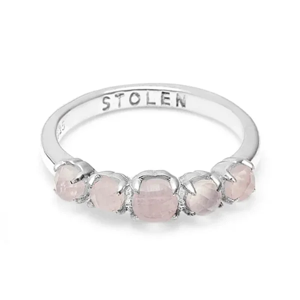 Fashion Rings with Initial Charms in Silver - Plated Metal for a Custom AccessoryStolen Girlfriends Club Rose Quartz Halo Cluster Ring Size N