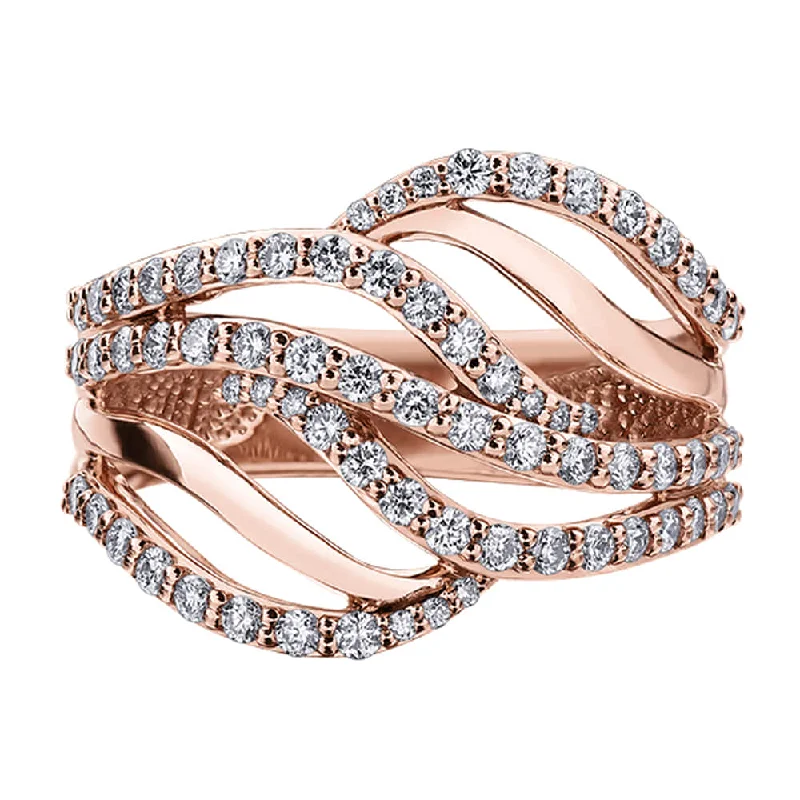 Women's Diamond Rings with Side - Stone Pave Setting for a Sparkling and Continuous ShineWavy Diamond and Rose Gold Ring