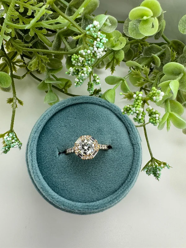 Men's Aquamarine Engagement Rings in 9K Gold with a Bezel - Set StoneAnna Halo Engagement Ring