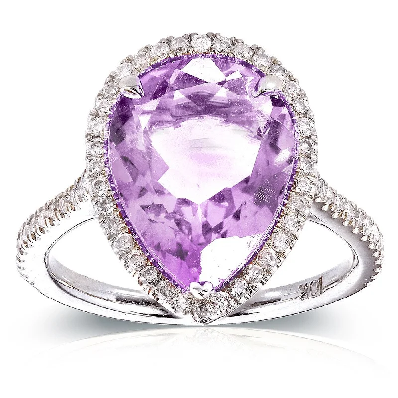 Women's Solitaire Diamond Rings with Round - Cut Diamonds and Platinum Settings for an Elegant EngagementAnnello by Kobelli 10k White Gold Pear-shape Lavender Amethyst and 1/3ct TDW Diamond Halo Ring