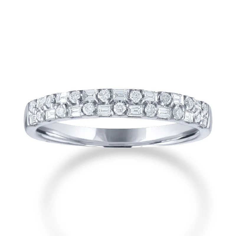 Signature - Design Women's Diamond Rings with a Brand - Specific Pattern and High - Quality Diamonds14KWG BR 0.12CTW & BGT 0.25CTW DIA 2ROW ALTAR BAND.