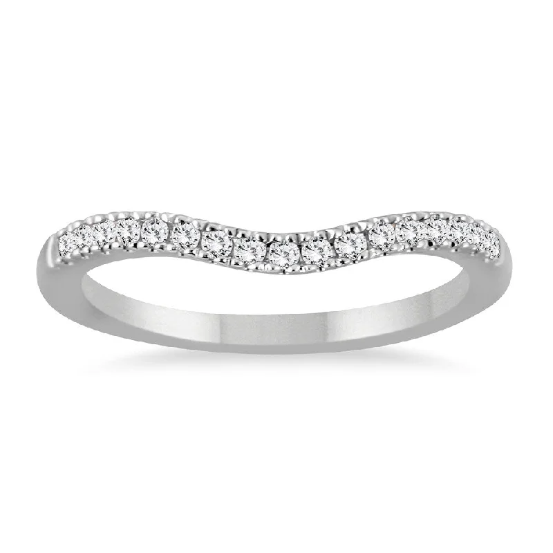 Cluster - Style Women's Diamond Rings with Multiple Small Diamonds Arranged in a Stunning Pattern1/8 Carat TW Diamond Curved Wedding Band in 14K White Gold