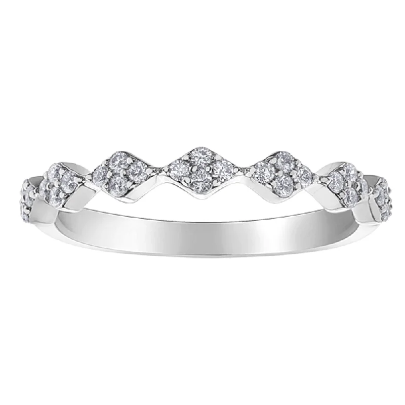 Three - Stone Women's Diamond Rings Symbolizing Past, Present, and Future with Emerald - Cut DiamondsHalf Eternity Scalloped Diamond Band