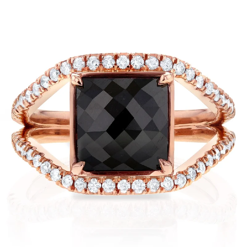 Princess - Cut Women's Diamond Rings in White Gold with a High - Clarity Diamond for a Modern LookAnnello by Kobelli 14k Rose Gold 4ct TDW Square Black and White Diamond Symmetry Ring