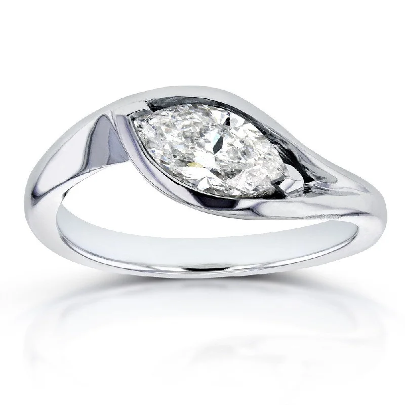 Tennis - Style Women's Diamond Rings with a Continuous Row of Diamonds for a Classic and Versatile LookAnnello by Kobelli 14k White Gold Certified 1ct Marquise Solitaire Diamond Curved Engagement Ring