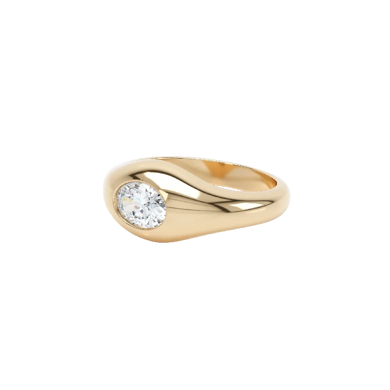 Statement - Making Fashion Rings in Gold - Plated Brass with Oversized Cubic Zirconia StonesCurve diamond signet ring