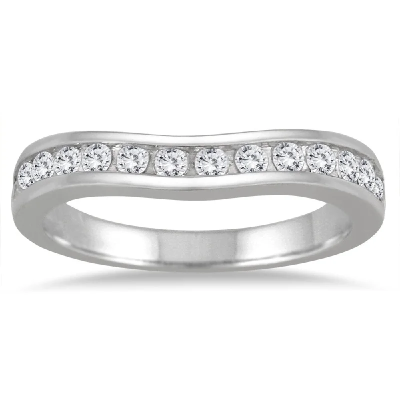 Marquise - Cut Women's Diamond Rings in Palladium for a Unique and Elongated Shape1/2 Carat TW Diamond Channel Set Curved Band in 10K White Gold